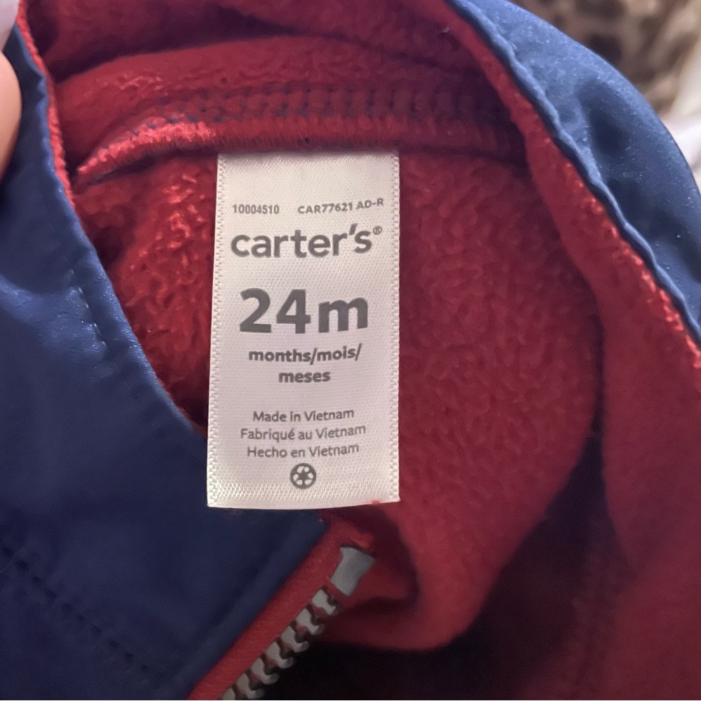 Carters Boys Red and Blue Full Zippered Long Sleeve Coat Size 24 Months - Picture 3 of 3